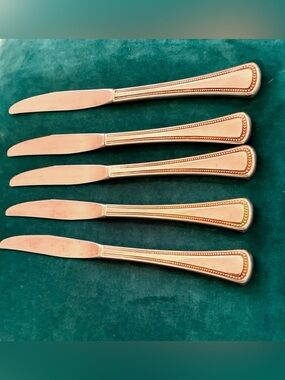 Set of 5 Oneida Stainless Needlepoint Dinner Knives